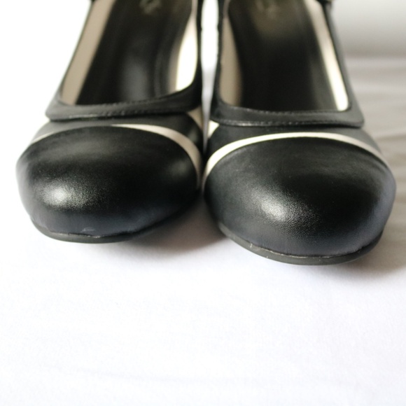 Lola Ramona Leather Heels Black White Red Stripes Ankle Straps Retro Women's 39 - Picture 5 of 10